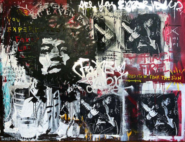 Jimi Hendrix 140×190 mixed media pop art neo pop music muziek moderne kunst schilderij artist nick twaalfhoven.JPG