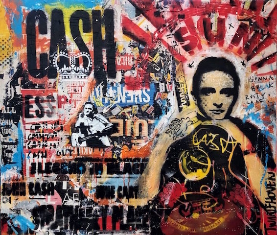 Johnny CAsh mixed media pop art neo pop music muziek moderne kunst schilderij artist nick twaalfhoven