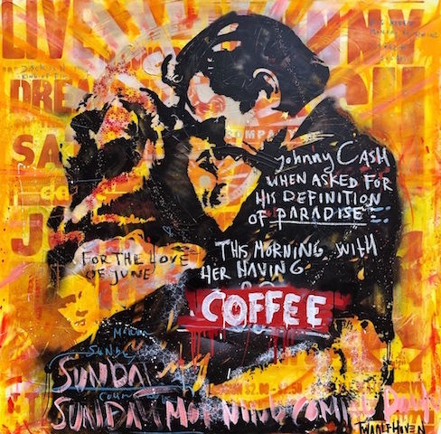 Johnny Cash June Carter mixed media pop art neo pop music muziek moderne kunst schilderij artist nick twaalfhoven