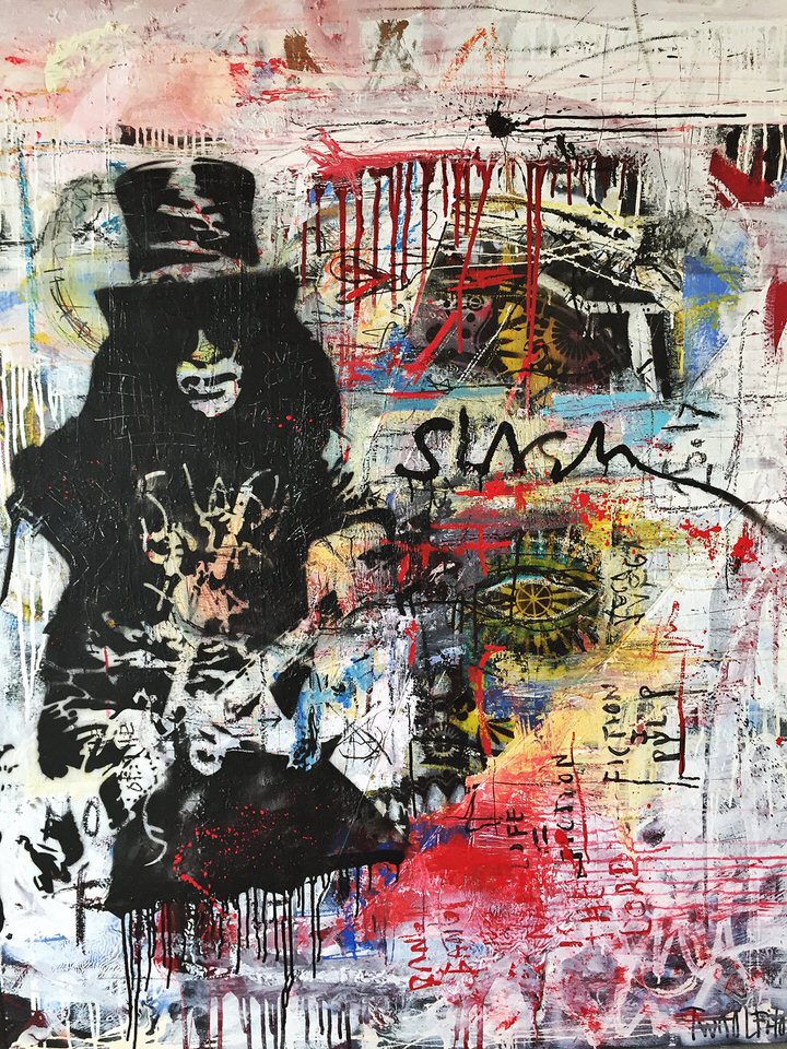 Slash Guns and Roses  mixed media pop art neo pop music muziek moderne kunst schilderij artist nick twaalfhoven