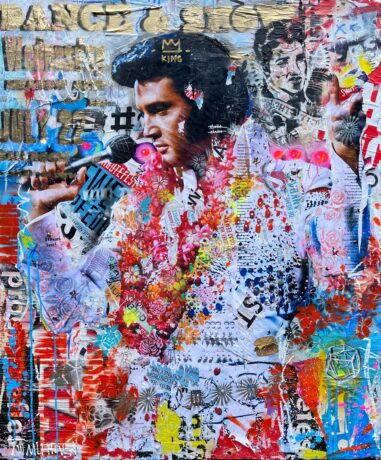 This Elvis Presley painting is an original neo-pop artwork from Dutch artist Nick Twaalfhoven. Made with mixed media techniques, stretched on canvas and finished with clear varnish.