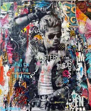 This George Micheal painting is an original neo-pop artwork from Dutch artist Nick Twaalfhoven. Made with mixed media techniques, stretched on canvas and finished with clear varnish.