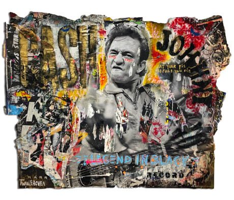 This Johnny Cash painting is an original neo-pop artwork from Dutch artist Nick Twaalfhoven. Made with mixed media techniques, stretched on canvas and finished with clear varnish.