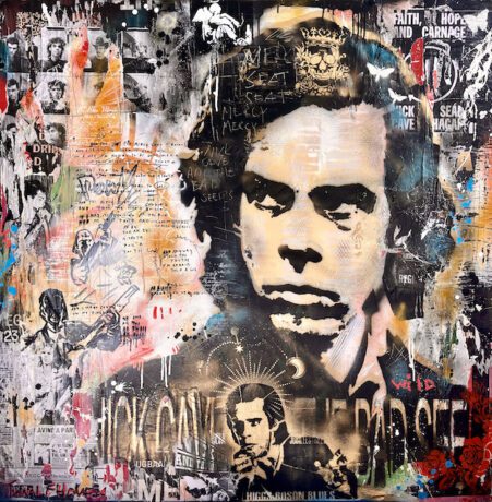 This Nick Cave painting is an original neo-pop artwork from Dutch artist Nick Twaalfhoven. Made with mixed media techniques, stretched on canvas and finished with clear varnish.