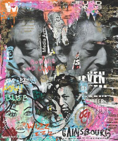 This Serge Gainsbourg painting 120x100, is an original neo-pop artwork from Dutch artist Nick Twaalfhoven. Made with mixed media techniques, stretched on canvas and finished with clear varnish.